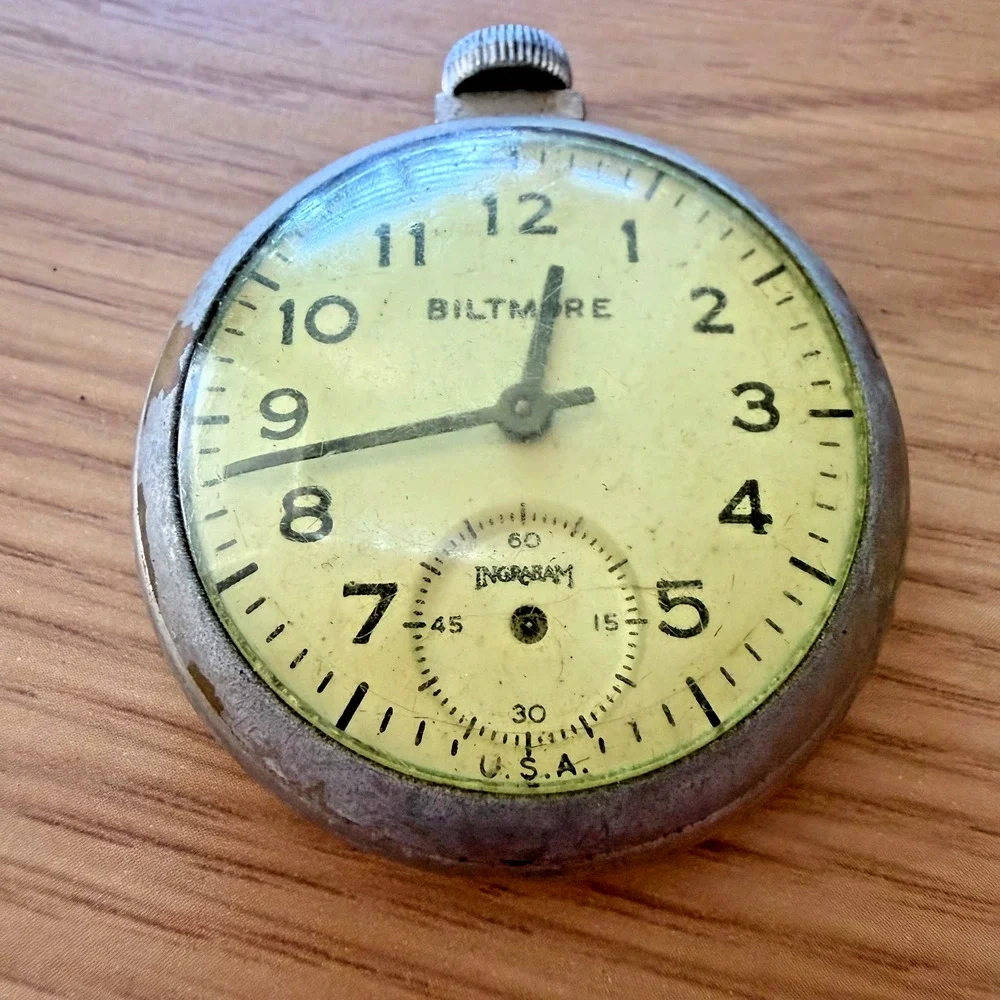 Vintage Ingraham Biltmore Pocket Watch USA Parts Repair Missing Hand Bow